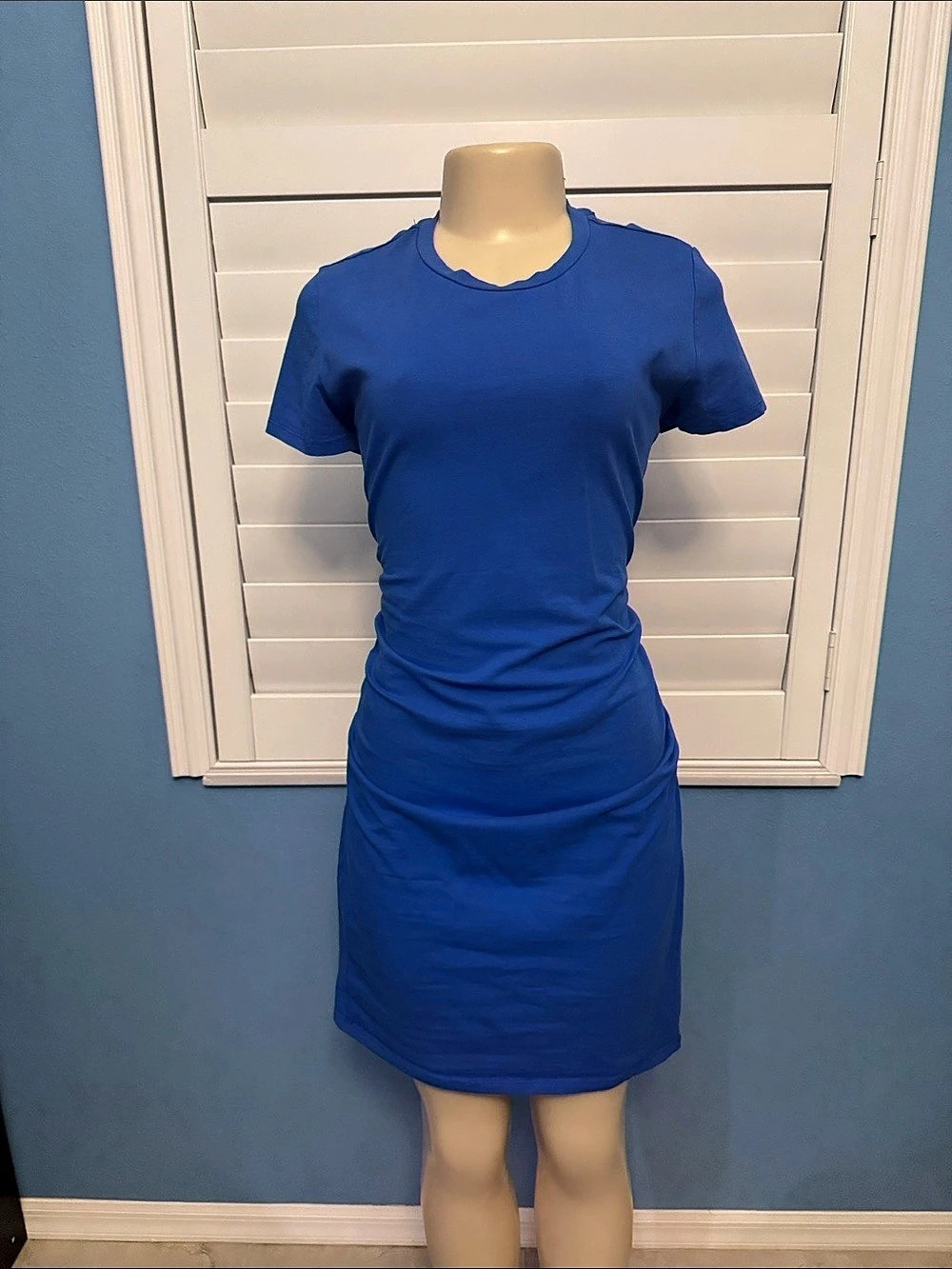 Ruched Mini Dress in Blue Like New